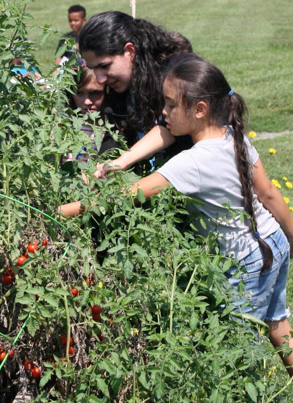 Students attending to garden at New Danville