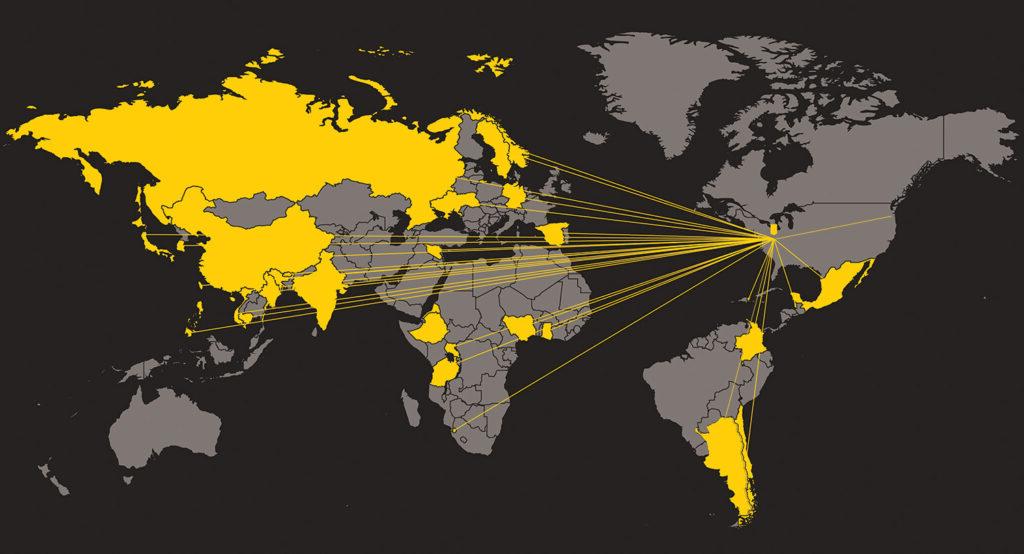Map showing countries all over the world that LM students have come from